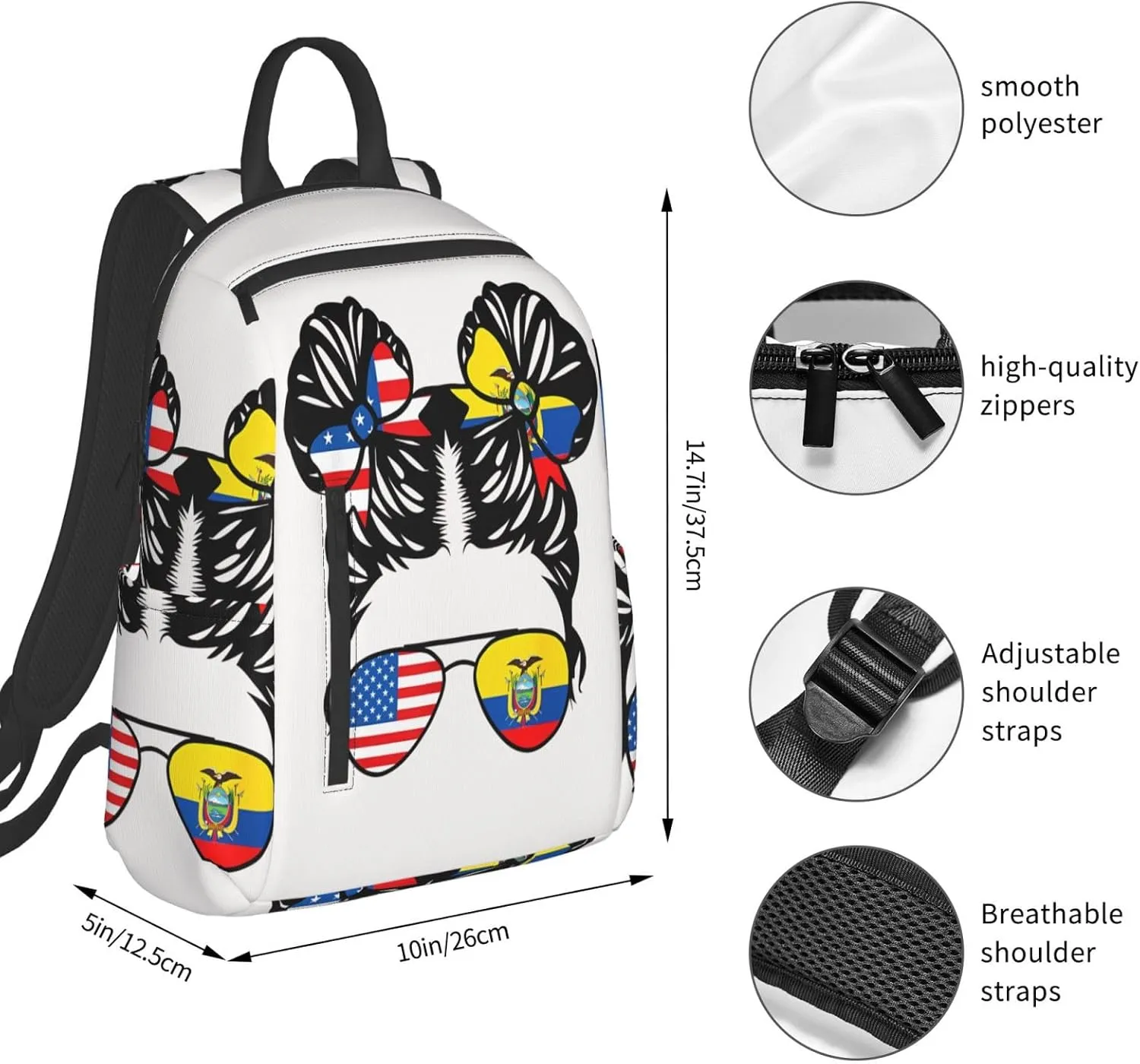 Half American Half Ecuadorian Women Ecuador Flag Casual Backpacks Large Capacity Laptop Backpack Sports Fitness Rucksack Travel Carry-On Daypack Work Bag for Outdoor Camping