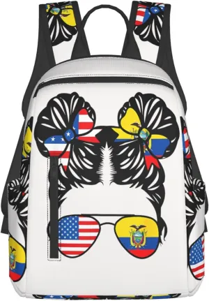 Half American Half Ecuadorian Women Ecuador Flag Casual Backpacks Large Capacity Laptop Backpack Sports Fitness Rucksack Travel Carry-On Daypack Work Bag for Outdoor Camping