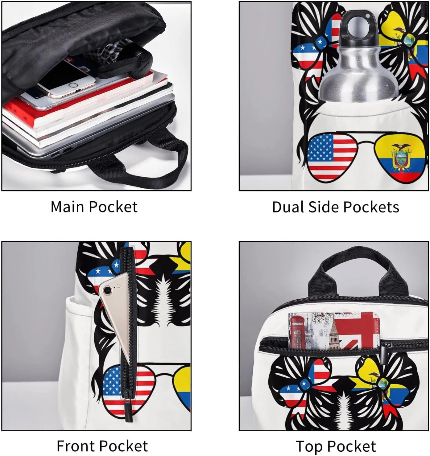Half American Half Ecuadorian Women Ecuador Flag Casual Backpacks Large Capacity Laptop Backpack Sports Fitness Rucksack Travel Carry-On Daypack Work Bag for Outdoor Camping