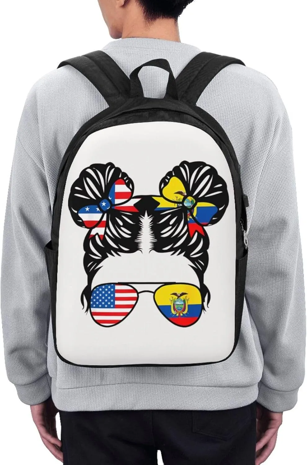 Half American Half Ecuadorian Women Ecuador Flag Travel Backpack 17-Inch Laptop Backpacks Business Rucksack Casual Sport Daypack with USB Charging Port Carry-on Bag for Camping Biking