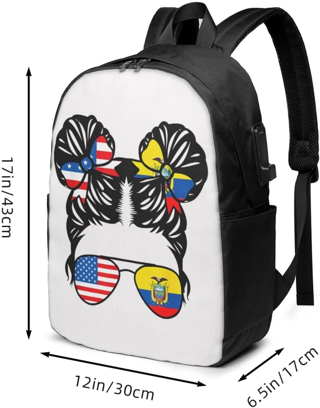 Half American Half Ecuadorian Women Ecuador Flag Travel Backpack 17-Inch Laptop Backpacks Business Rucksack Casual Sport Daypack with USB Charging Port Carry-on Bag for Camping Biking