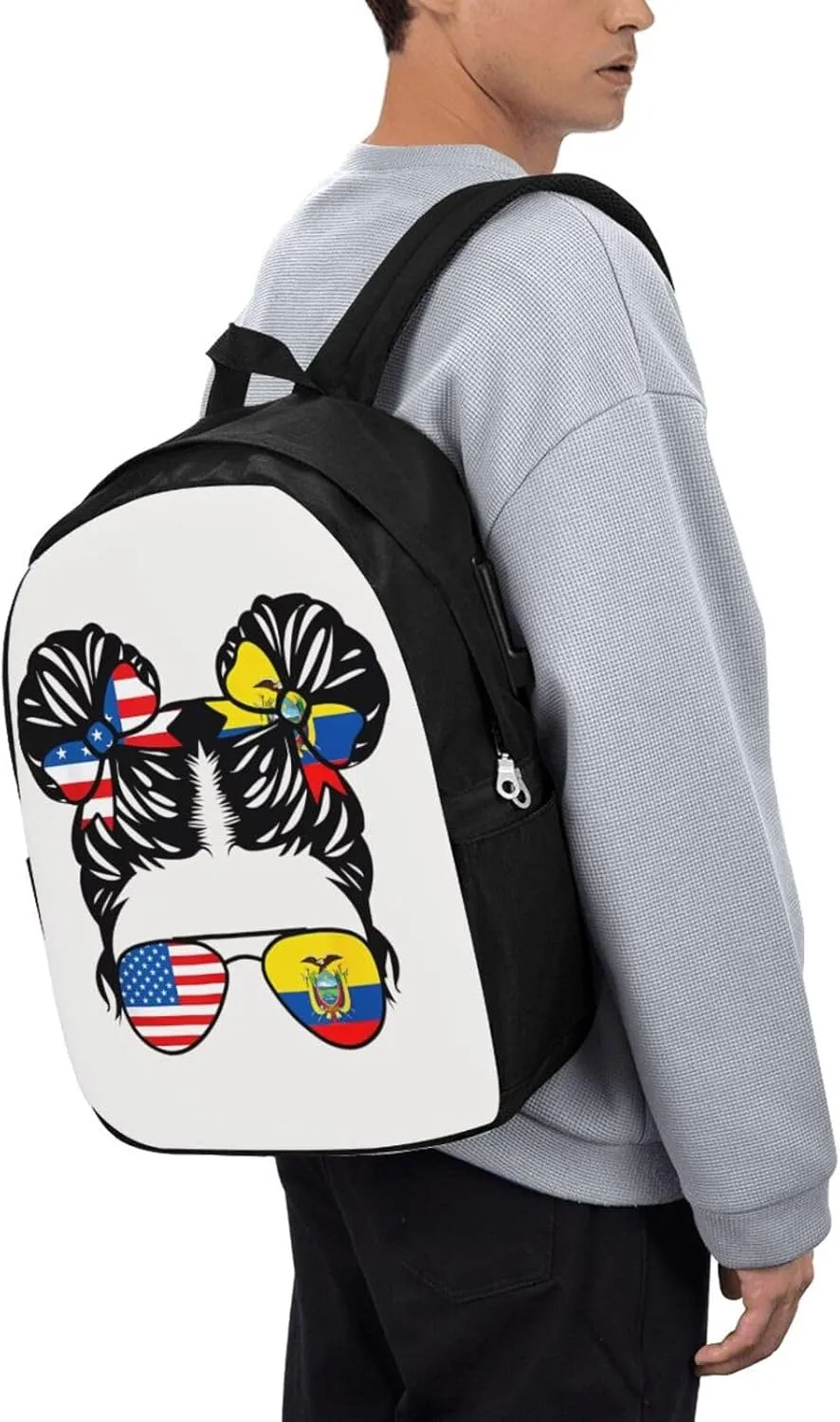 Half American Half Ecuadorian Women Ecuador Flag Travel Backpack 17-Inch Laptop Backpacks Business Rucksack Casual Sport Daypack with USB Charging Port Carry-on Bag for Camping Biking