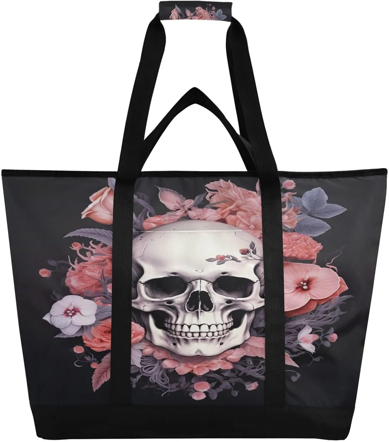 Halloween Skull Reusable Insulated Lunchbox Cooler Bag, Leakproof Kitchen Grocery Bag Collapsible Portable Cooler Tote Bag for Picnic, Camping, Office, Travel