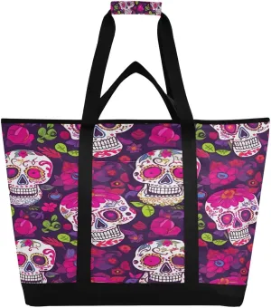 Halloween Skull Reusable Insulated Lunchbox Cooler Bag, Leakproof Kitchen Grocery Bag Collapsible Portable Cooler Tote Bag for Picnic, Camping, Office, Travel