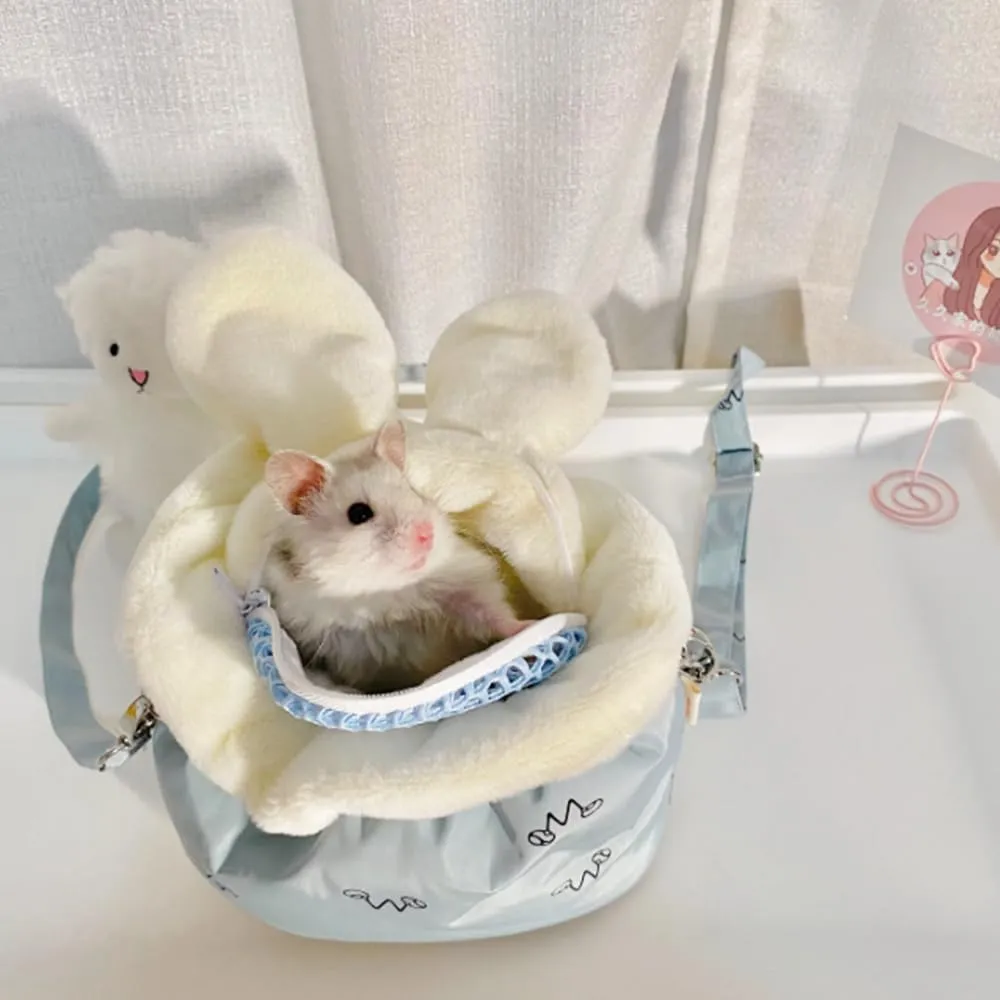 Hamster Carrier Bag Breathable Warm Small Animals Travel Carrier Potable Sugar Glider Pouch Small Pet Outgoing Handbag for Mouse Squirrel Rat Gerbil Hedgehog Chinchilla (Blue)