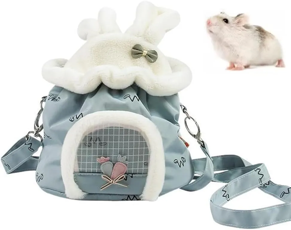 Hamster Carrier Bag Breathable Warm Small Animals Travel Carrier Potable Sugar Glider Pouch Small Pet Outgoing Handbag for Mouse Squirrel Rat Gerbil Hedgehog Chinchilla (Blue)