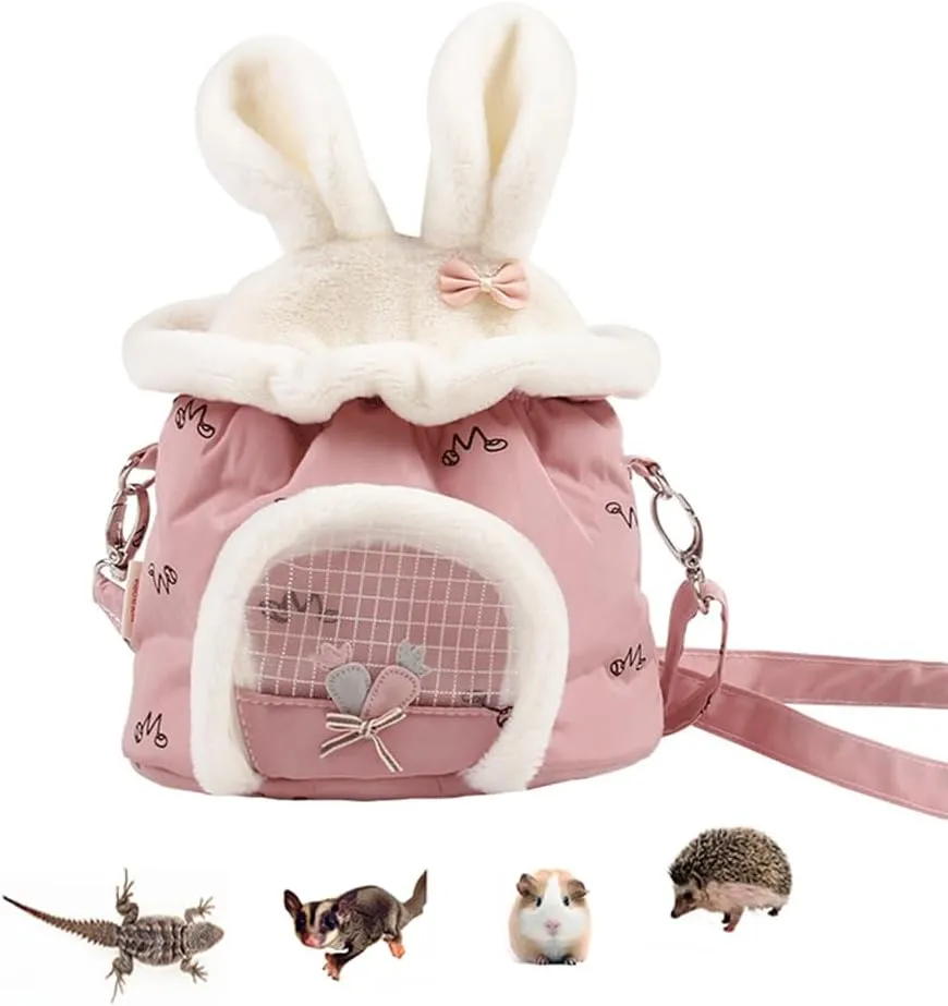 Hamster Carrier Bag Breathable Warm Small Animals Travel Carrier Potable Sugar Glider Pouch Small Pet Outgoing Handbag for Squirrel Mouse Rat Gerbil Hedgehog Chinchilla (Pink)