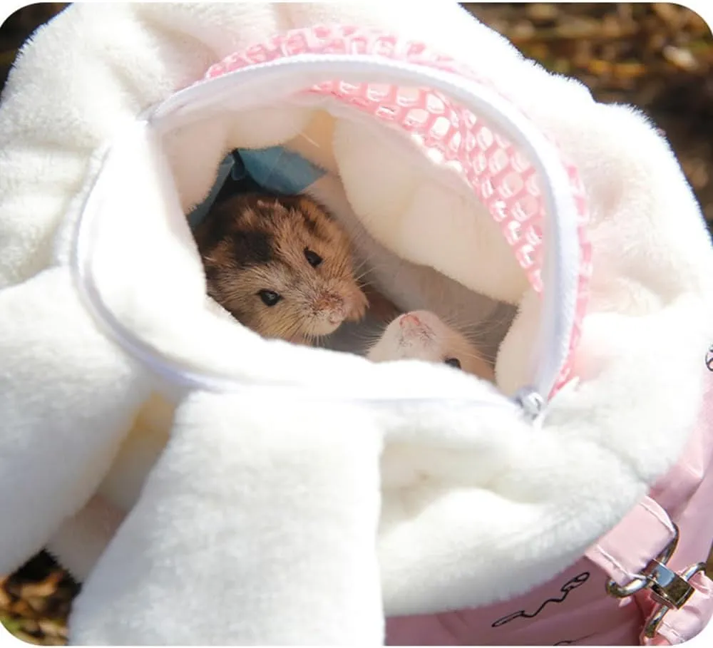 Hamster Carrier Bag Breathable Warm Small Animals Travel Carrier Potable Sugar Glider Pouch Small Pet Outgoing Handbag for Squirrel Mouse Rat Gerbil Hedgehog Chinchilla (Pink)
