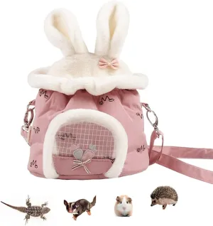 Hamster Carrier Bag Breathable Warm Small Animals Travel Carrier Potable Sugar Glider Pouch Small Pet Outgoing Handbag for Squirrel Mouse Rat Gerbil Hedgehog Chinchilla (Pink)