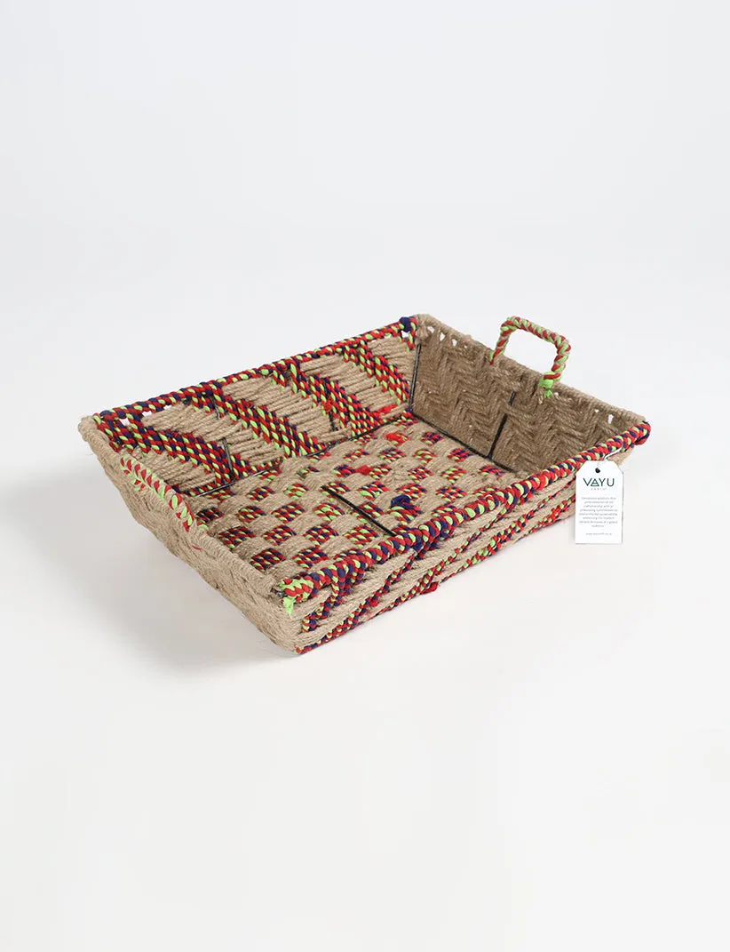 Handwoven Multipurpose Square Storage Tray with Handles