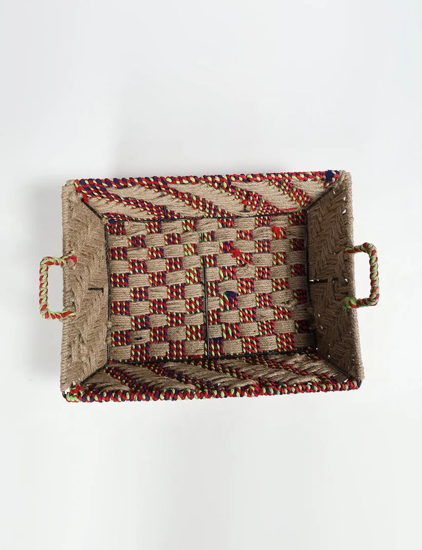 Handwoven Multipurpose Square Storage Tray with Handles