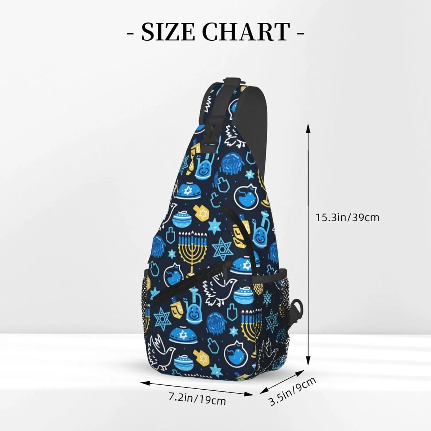Hanukkah Hat Blue Shiny Lamps Sling Bag,Funny Crossbody Backpack Shoulder Chest Bag for Women Men
