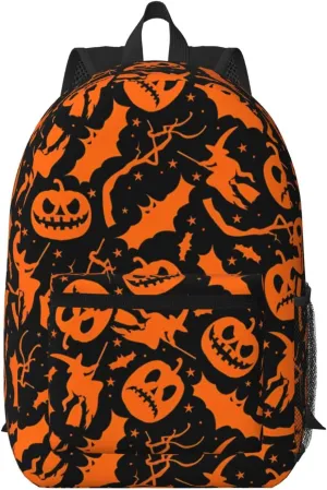 Happy Halloween Bats Witchs Spider Web Pumpkin Skull Bone 17 Inch Backpacks Multipurpose Laptop Backpack Double Shoulder Bag for Men Women Gifts