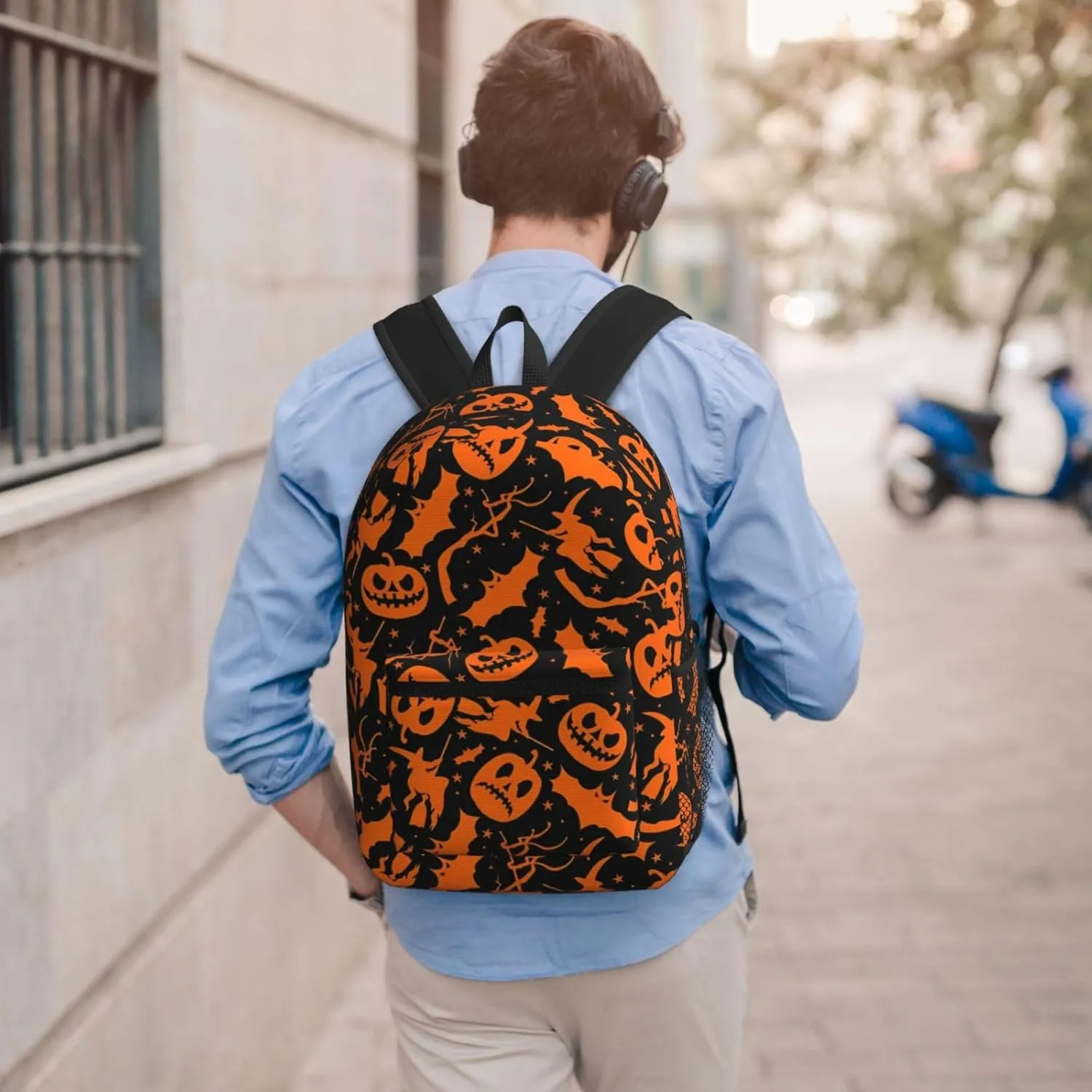 Happy Halloween Bats Witchs Spider Web Pumpkin Skull Bone 17 Inch Backpacks Multipurpose Laptop Backpack Double Shoulder Bag for Men Women Gifts