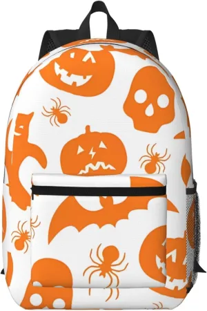 Happy Halloween Bats Witchs Spider Web Pumpkin Skull Bone 17 Inch Backpacks Multipurpose Laptop Backpack Double Shoulder Bag for Men Women Gifts
