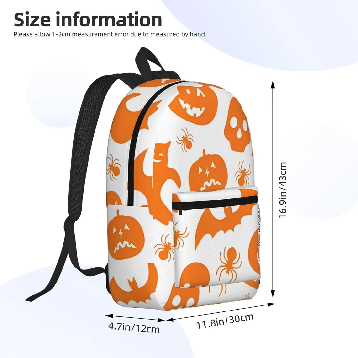 Happy Halloween Bats Witchs Spider Web Pumpkin Skull Bone 17 Inch Backpacks Multipurpose Laptop Backpack Double Shoulder Bag for Men Women Gifts