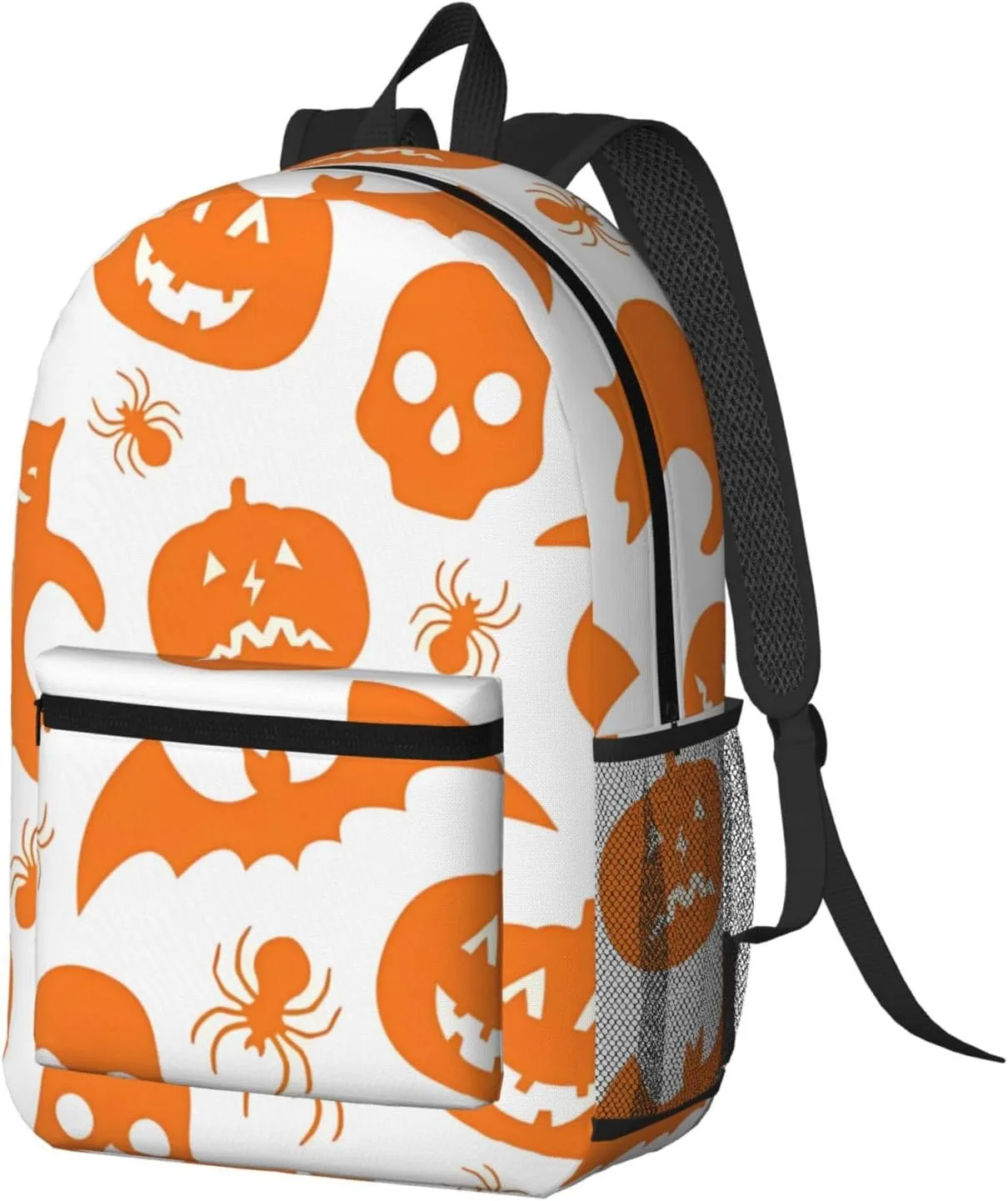 Happy Halloween Bats Witchs Spider Web Pumpkin Skull Bone 17 Inch Backpacks Multipurpose Laptop Backpack Double Shoulder Bag for Men Women Gifts