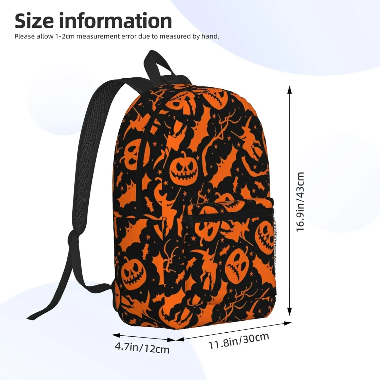 Happy Halloween Bats Witchs Spider Web Pumpkin Skull Bone 17 Inch Backpacks Multipurpose Laptop Backpack Double Shoulder Bag for Men Women Gifts