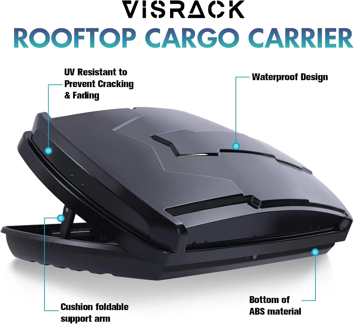 Hard Shell Roof Cargo Carrier, 15.5 Cubic Feet Black Roof Box, Durable ABS Storage with Dual-Sided Opening, Weatherproof & Locking System, Tool-Free Installation, 58.3" L x 35.4" W x 13" H