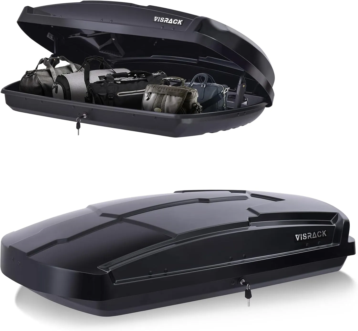 Hard Shell Roof Cargo Carrier, 15.5 Cubic Feet Black Roof Box, Durable ABS Storage with Dual-Sided Opening, Weatherproof & Locking System, Tool-Free Installation, 58.3" L x 35.4" W x 13" H