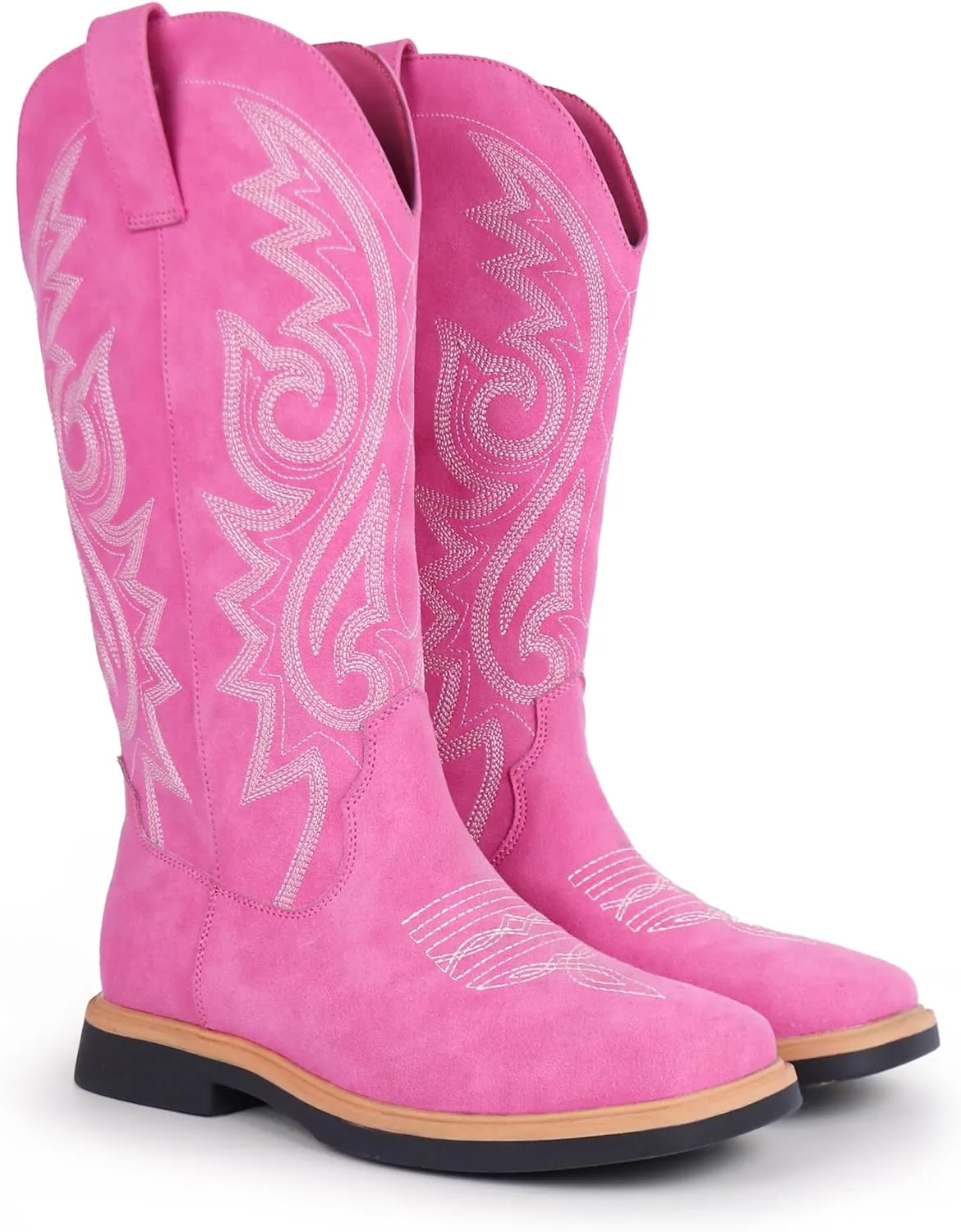 Hawkwell Women's Cowboy Cowgirl Boots Square Toe Side Zipper Embroidered Low Heel Dress Western Mid Calf Boot