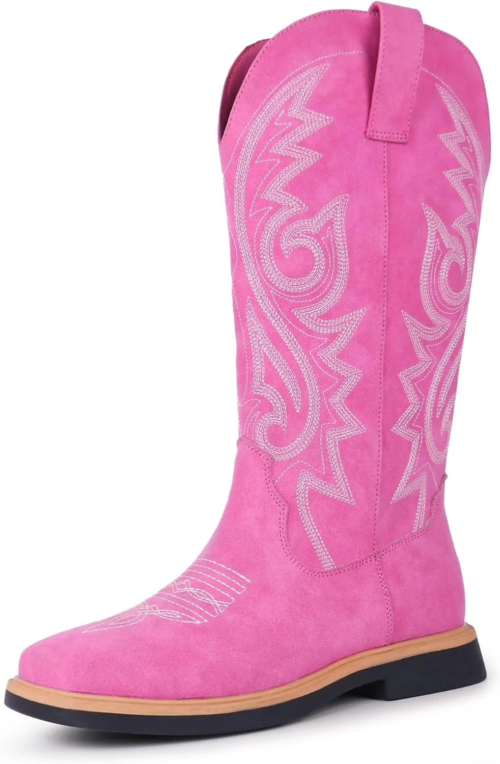 Hawkwell Women's Cowboy Cowgirl Boots Square Toe Side Zipper Embroidered Low Heel Dress Western Mid Calf Boot