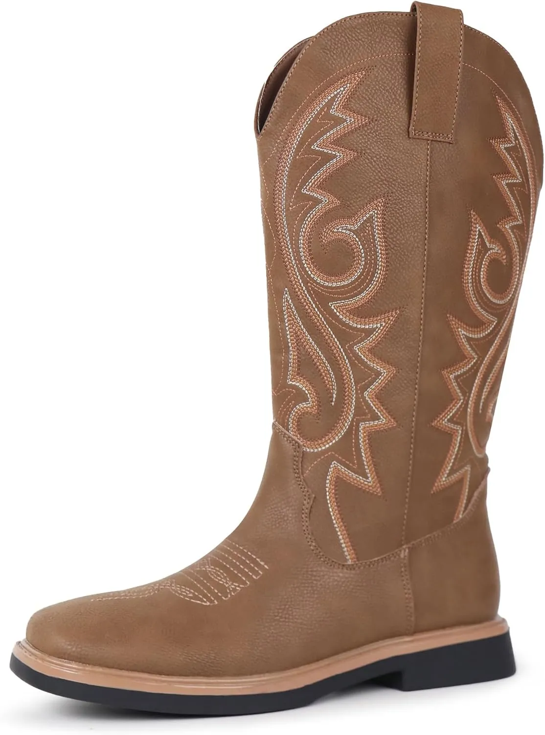 Hawkwell Women's Cowboy Cowgirl Boots Square Toe Side Zipper Embroidered Low Heel Dress Western Mid Calf Boot