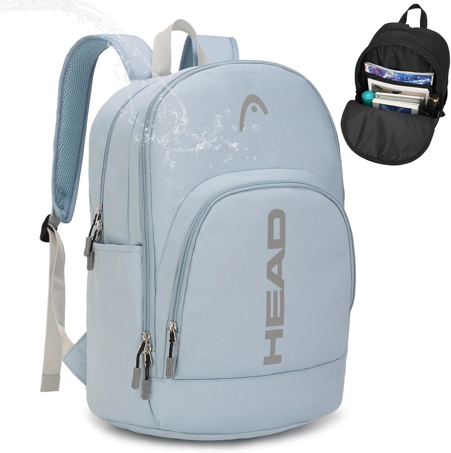 HEAD Waterproof Travel Backpack for Women & Men, Lightweight Laptop Backpack Computer Bag fits 15.6 Inch Notebook, Casual Daypack College Backpacks with 9 Pockets for Overnight/Sports Gym/Work/Fitness