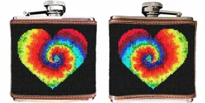 Heart Tie Dye Needlepoint Flask