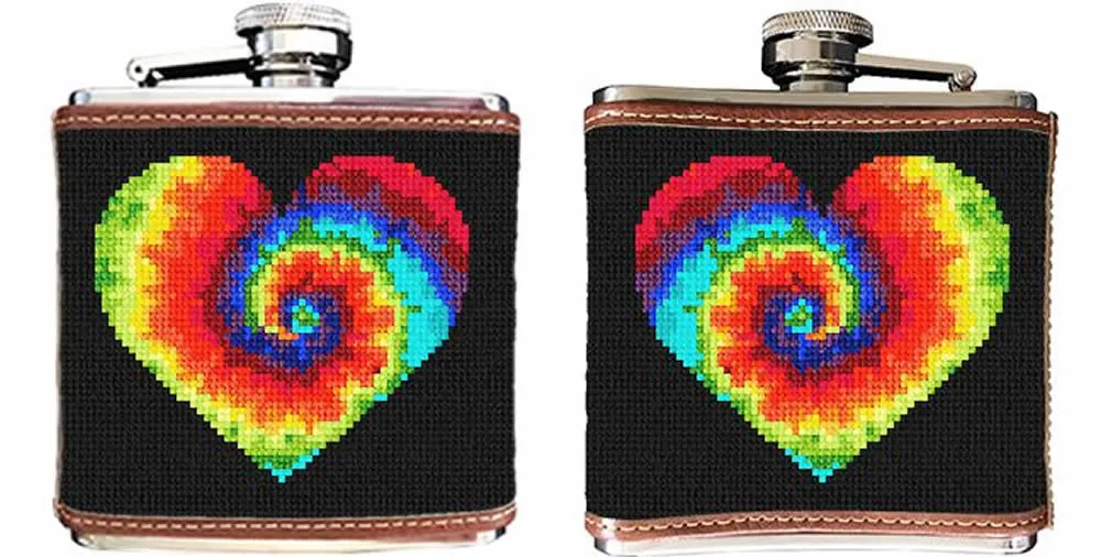 Heart Tie Dye Needlepoint Flask