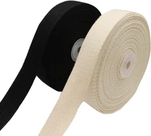 Heavy Cotton Webbing 1 Inch Wide 2 Rolls/ 20 Yards Straps for Webbing Bag Handles, Bag Strap,Tote Bag Webbing,Cloth Belt,Arts and Crafts (White,Black)