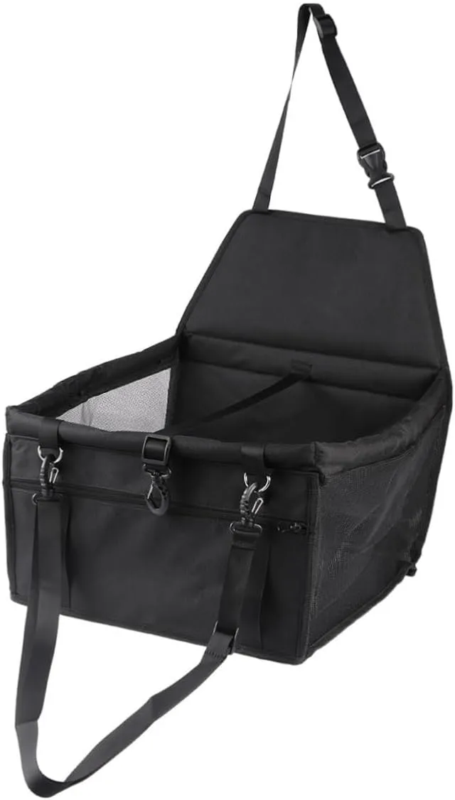 HEMOTON Pet Safety Seat for Dogs and Cats Breathable Mesh Car Travel Bag Black with Thick Support Rods Pet Car Bed and Carrier for Safe Pet Travel