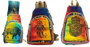 Hemp Tie Dye Shoulder Sling Backpack Bohemian Aztec Tribal and Tie-Dye Crossbody Bag for Travel, Hiking, Festivals, and Everyday Use (Ox)