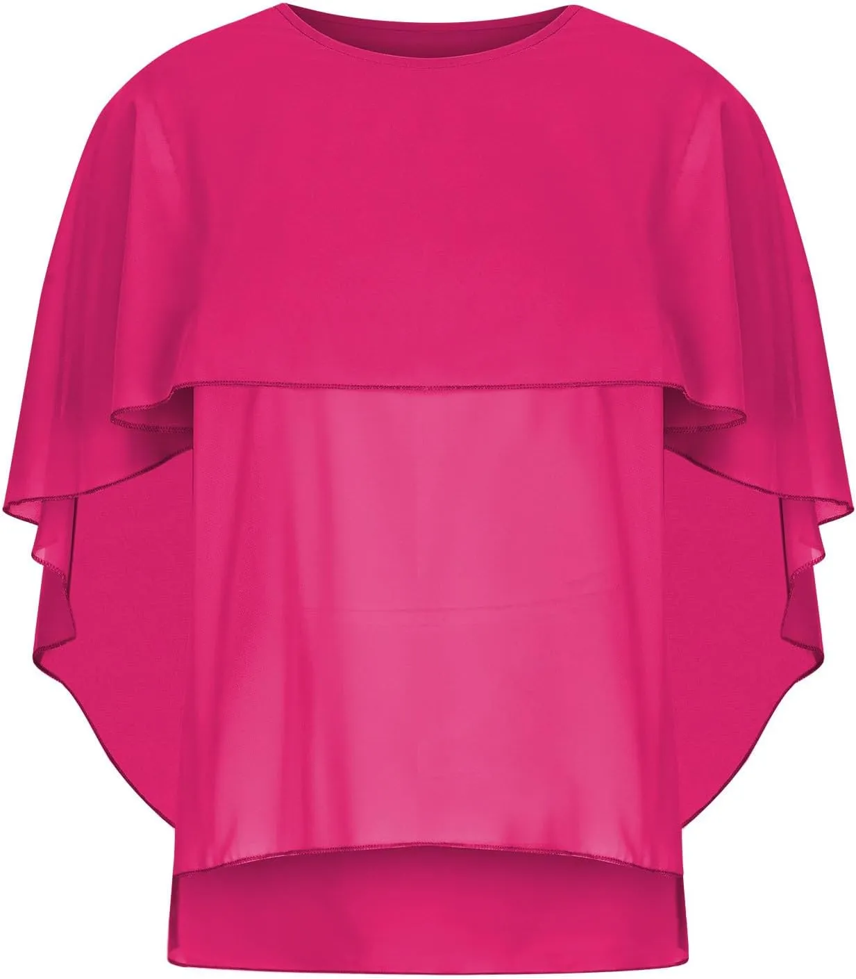 HGps8w Cape Shawls Top for Women Summer Lightweight Flowy Shirts Double-Layered Dressy Chiffon Poncho Blouse