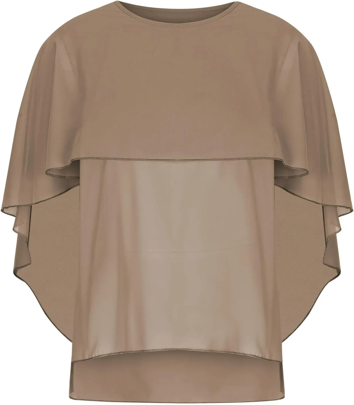 HGps8w Cape Shawls Top for Women Summer Lightweight Flowy Shirts Double-Layered Dressy Chiffon Poncho Blouse