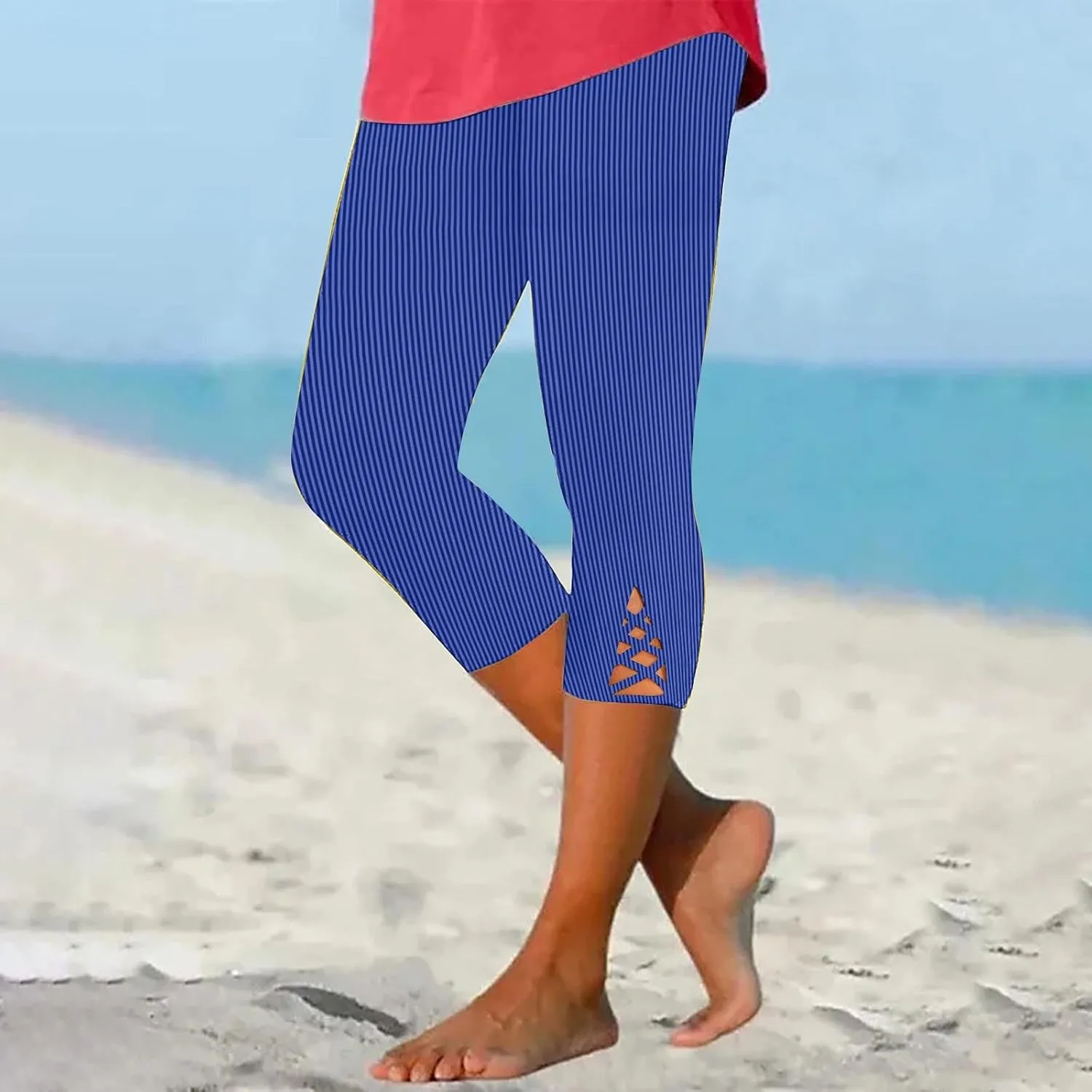HGps8w Capri Leggings for Women Crossover Cutout Hem Knee Length Yoga Pants Casual Comfy Cropped Lounge Pants Pack of 2