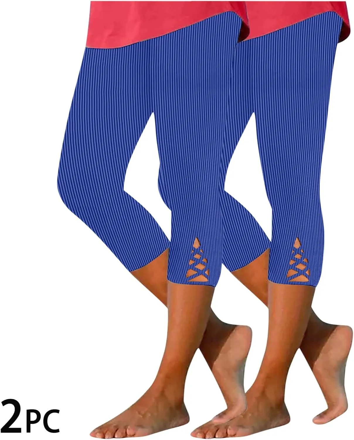 HGps8w Capri Leggings for Women Crossover Cutout Hem Knee Length Yoga Pants Casual Comfy Cropped Lounge Pants Pack of 2