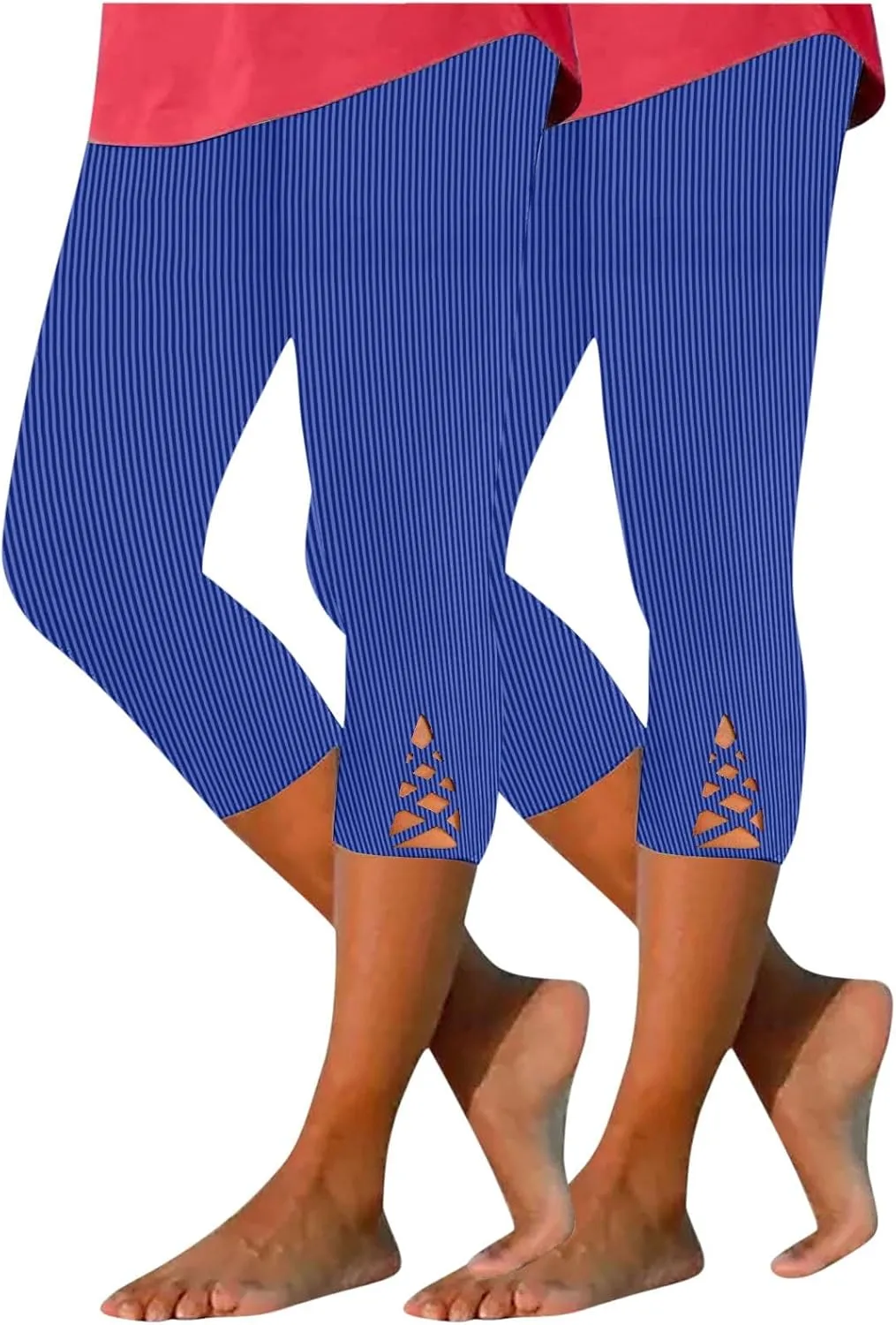 HGps8w Capri Leggings for Women Crossover Cutout Hem Knee Length Yoga Pants Casual Comfy Cropped Lounge Pants Pack of 2