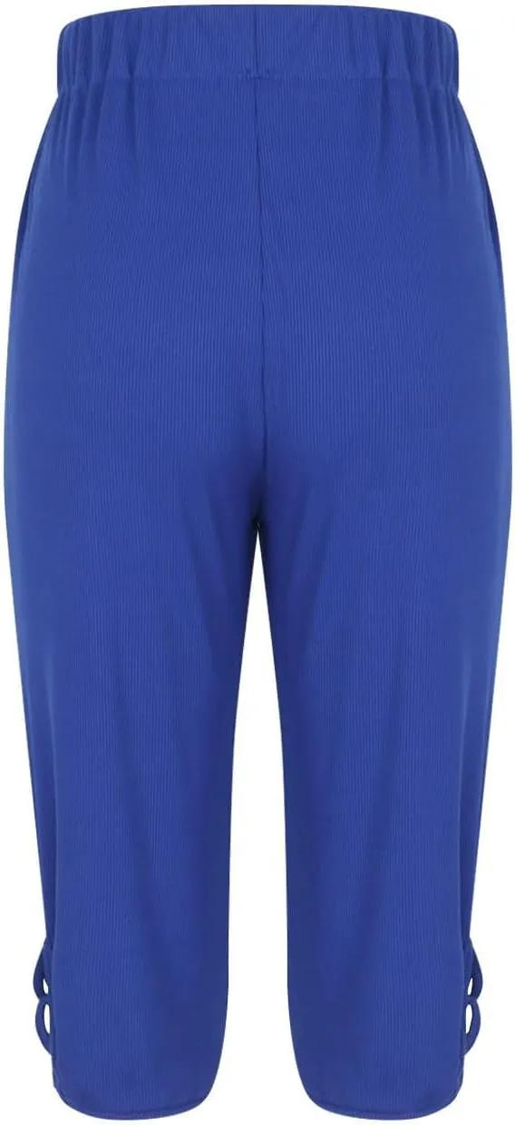 HGps8w Capri Leggings for Women Crossover Cutout Hem Knee Length Yoga Pants Casual Comfy Cropped Lounge Pants Pack of 2