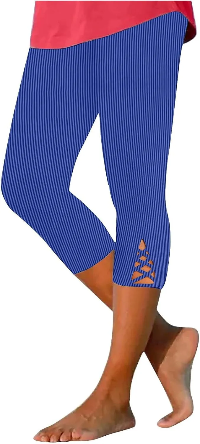 HGps8w Capri Leggings for Women Crossover Cutout Hem Knee Length Yoga Pants Casual Comfy Cropped Lounge Pants Pack of 2