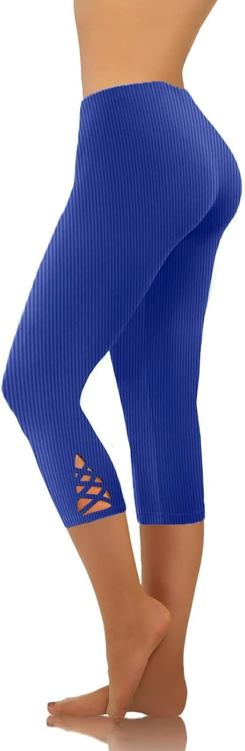 HGps8w Capri Leggings for Women Crossover Cutout Hem Knee Length Yoga Pants Casual Comfy Cropped Lounge Pants Pack of 2