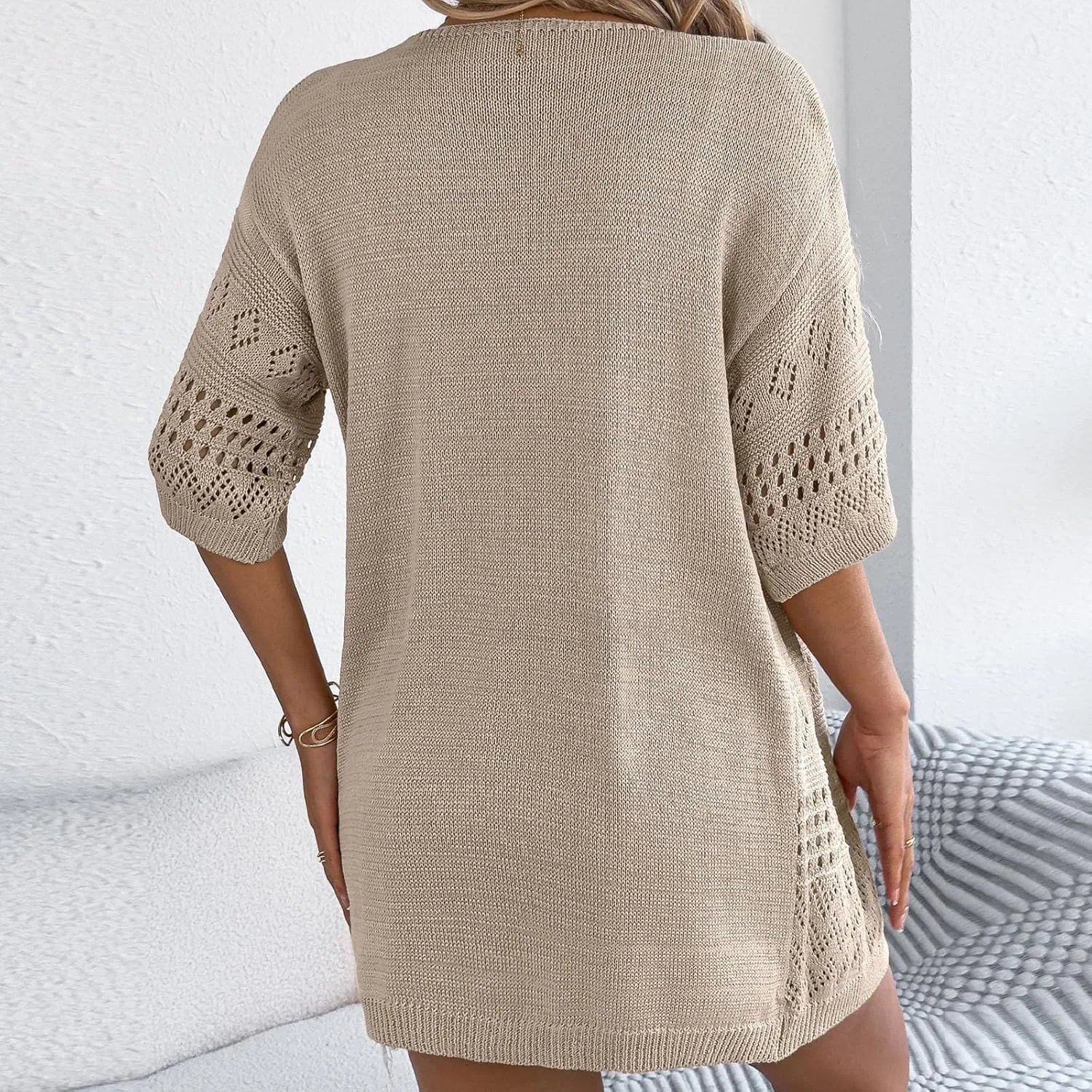 HGps8w Women's Knitted Hollow Cardigans, Half Sleeve Open Front Beach Coverups Shirts Sun Protection Jacket