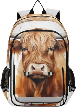 Highland Cattle Cow Print Backpack for Boys Middle-School Elementary Bookbags 20325019