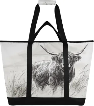 Highland Cow Reusable Insulated Lunchbox Cooler Bag, Leakproof Kitchen Grocery Bag Collapsible Portable Cooler Tote Bag for Picnic, Camping, Office, Travel