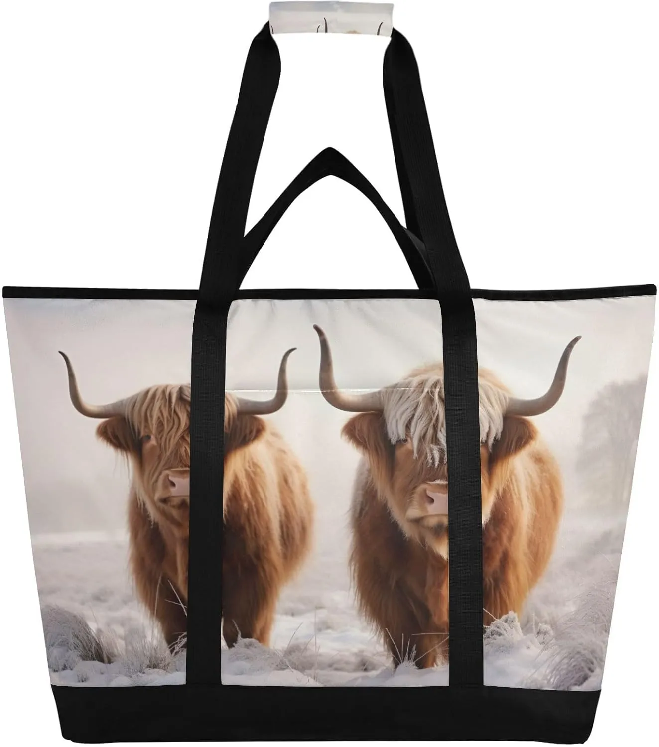 Highland Cow Reusable Insulated Lunchbox Cooler Bag, Leakproof Kitchen Grocery Bag Collapsible Portable Cooler Tote Bag for Picnic, Camping, Office, Travel