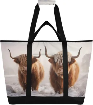 Highland Cow Reusable Insulated Lunchbox Cooler Bag, Leakproof Kitchen Grocery Bag Collapsible Portable Cooler Tote Bag for Picnic, Camping, Office, Travel