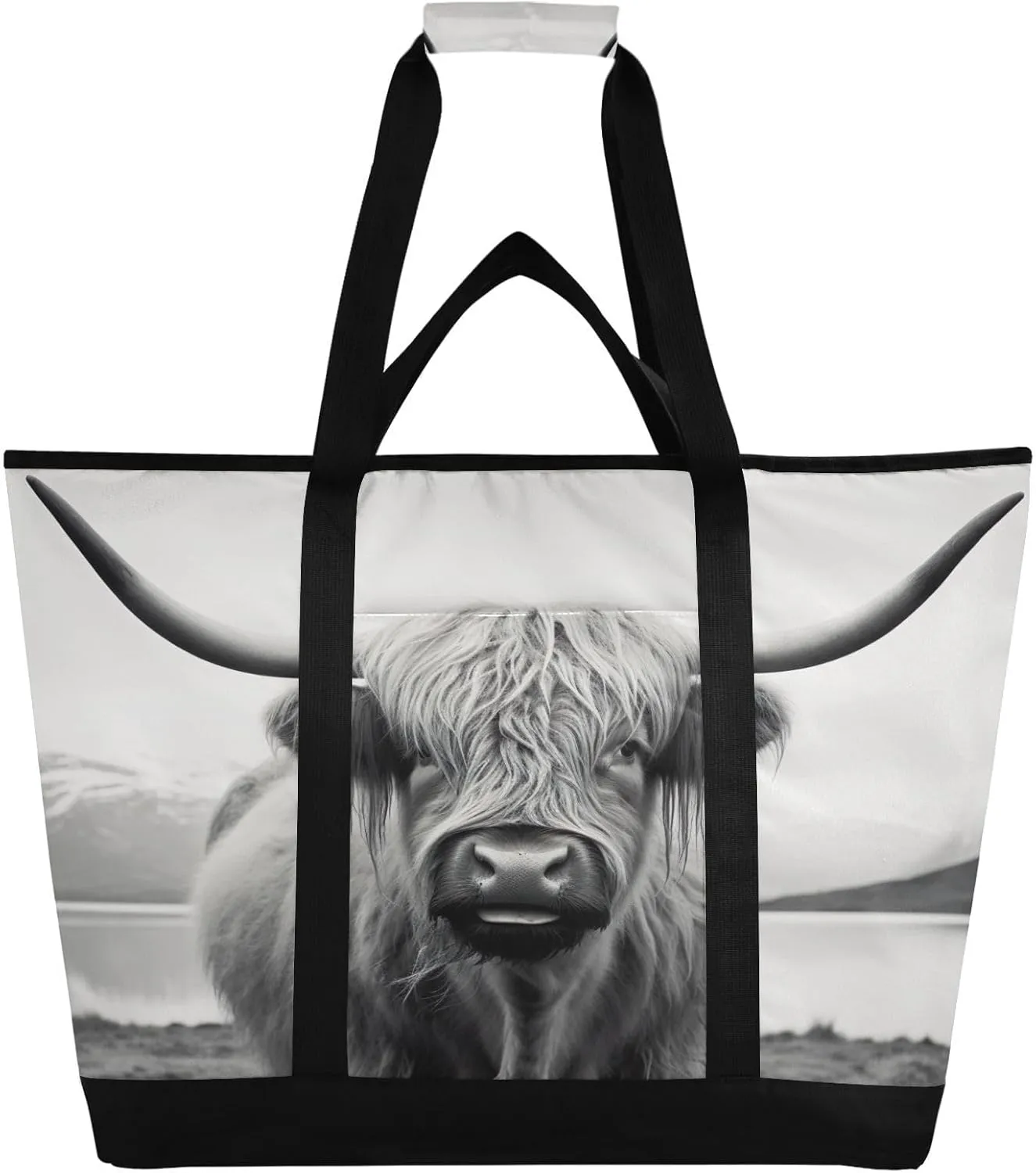 Highland Cow Reusable Insulated Lunchbox Cooler Bag, Leakproof Kitchen Grocery Bag Collapsible Portable Cooler Tote Bag for Picnic, Camping, Office, Travel