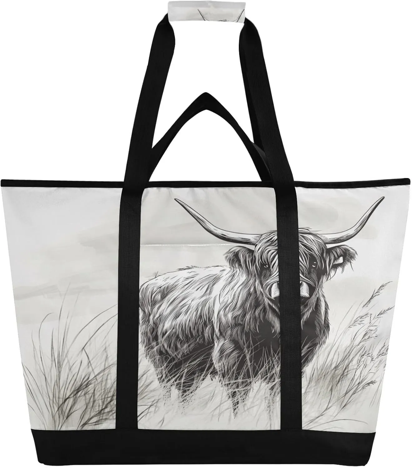 Highland Cow Reusable Insulated Lunchbox Cooler Bag, Leakproof Kitchen Grocery Bag Collapsible Portable Cooler Tote Bag for Picnic, Camping, Office, Travel