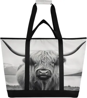Highland Cow Reusable Insulated Lunchbox Cooler Bag, Leakproof Kitchen Grocery Bag Collapsible Portable Cooler Tote Bag for Picnic, Camping, Office, Travel