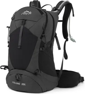 Hiking Backpack,35L Waterproof Hiking Daypack with 3L Water Bladder and Rain Cover, Lightweight Travel Camping Backpack for Men Women (Black)